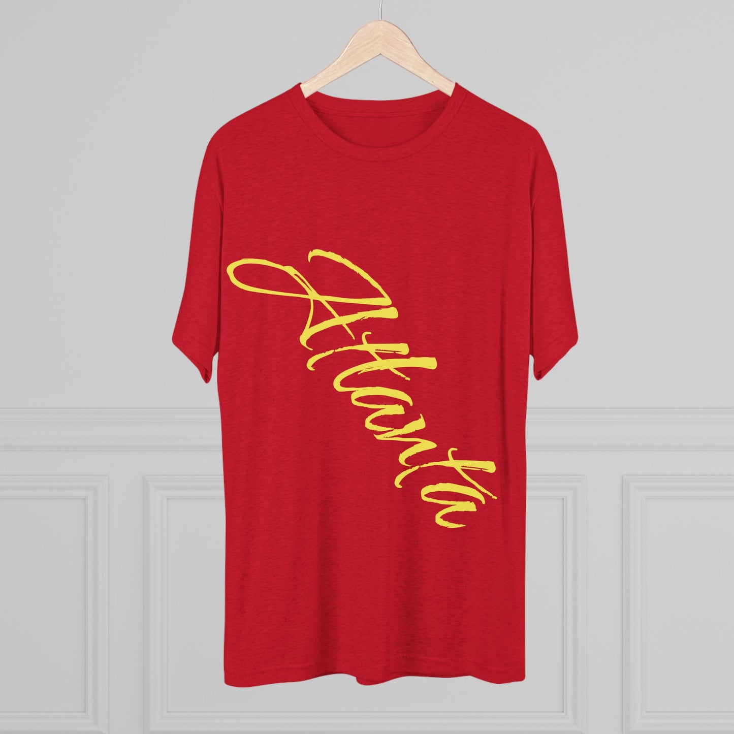 Atlanta Script Tee — Red Diagonal City Name T-Shirt, Tri-Blend Super Soft Style T-Shirt, Perfect for Gameday or a Night Out