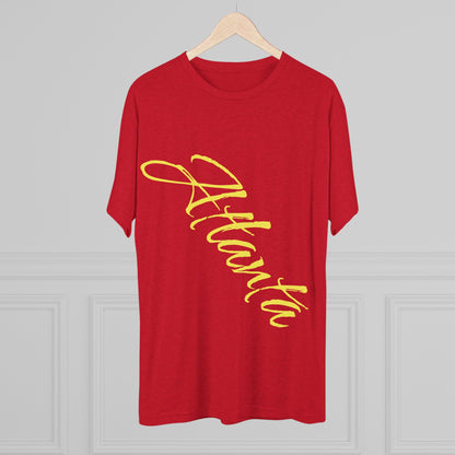 Atlanta Script Tee — Red Diagonal City Name T-Shirt, Tri-Blend Super Soft Style T-Shirt, Perfect for Gameday or a Night Out