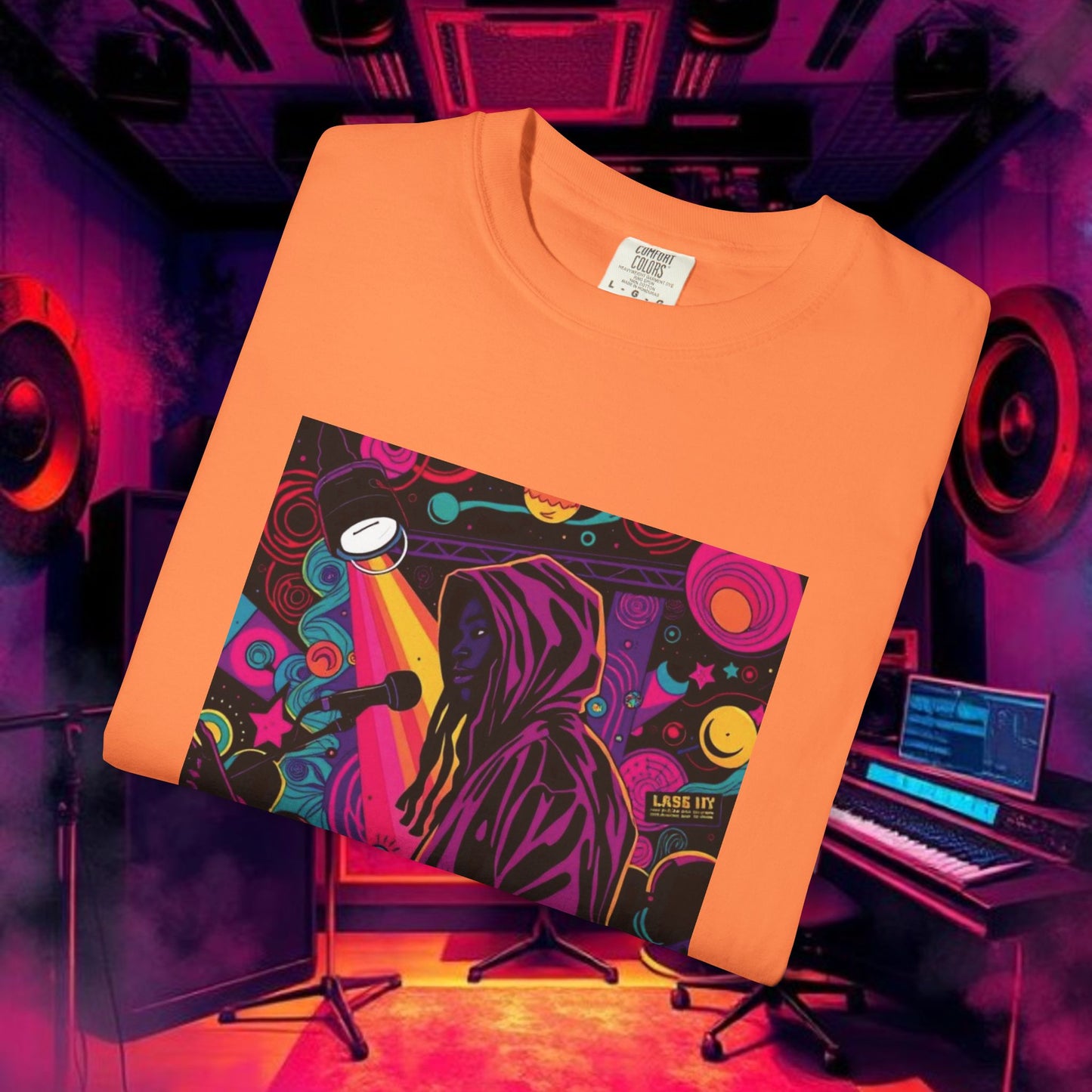 Colorful Unisex Garment-Dyed T-shirt, Artistic Graphic Tee, Music Festival Shirt, Casual Everyday Wear, Vibrant Streetwear, Unique Gift Idea