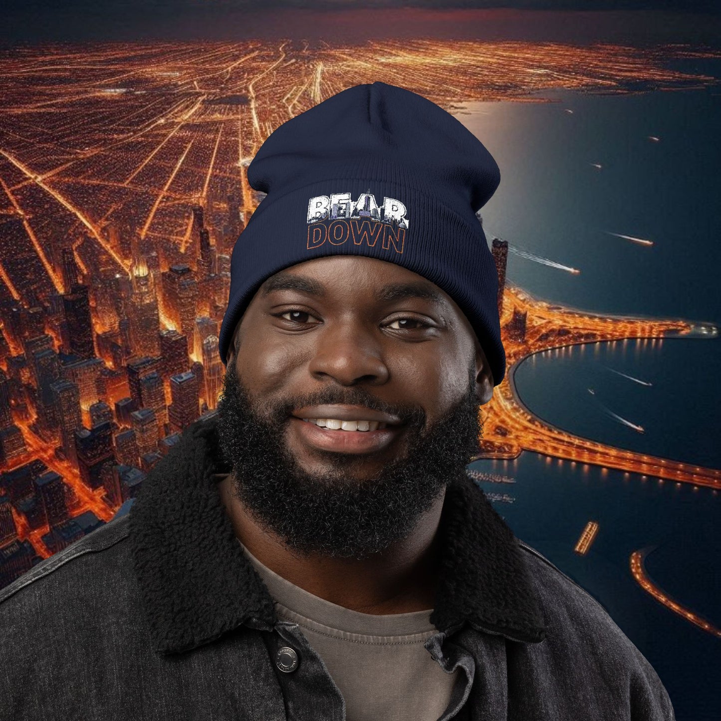 Bear Down Beanie Hat, Cozy Winter Hat, Gamedays in Chicago, Winter Knit Beanie