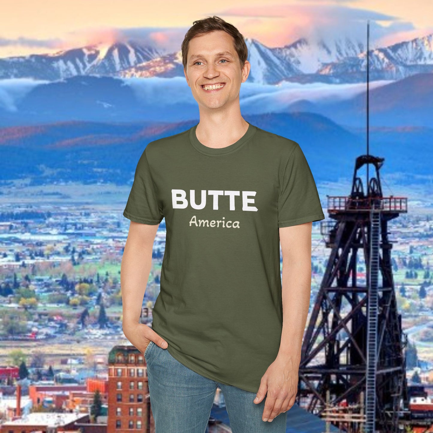 Butte, America Unisex Softstyle T-Shirt - Cozy Apparel for Locals, Travel Souvenir, Gift Idea, Casual Wear, Adventure Tee