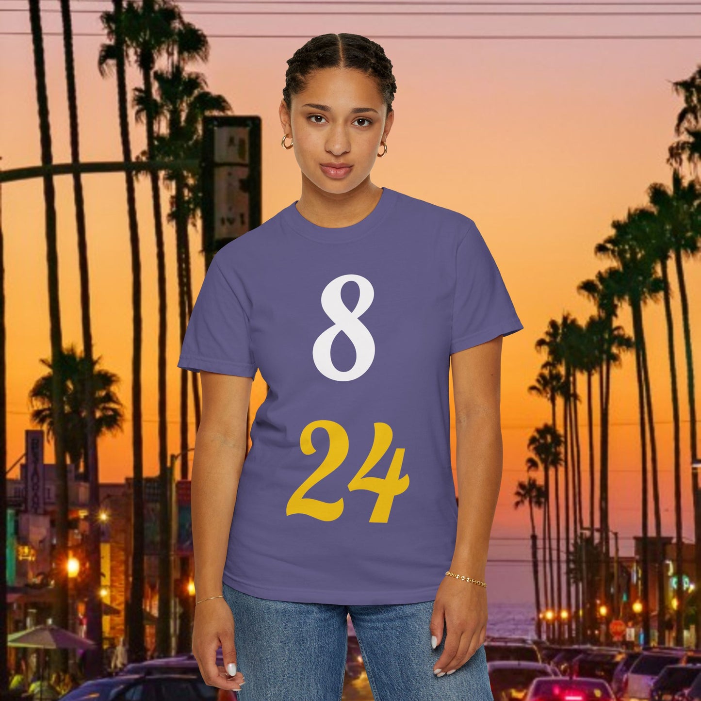 Legend Tribute Unisex Garment-Dyed T-Shirt with '8 & 24' and 'Bean' Text - Casual Wear, Gift for Friends