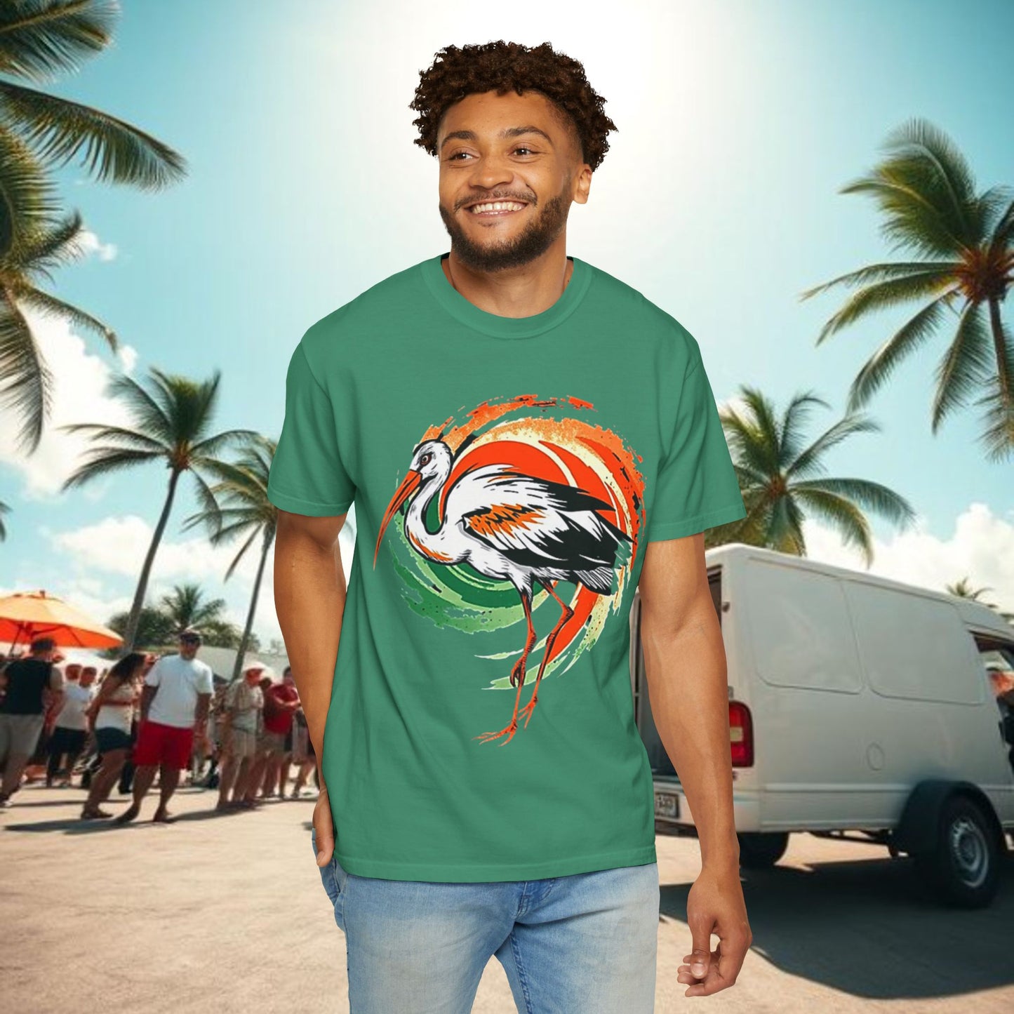 Ibis Artistic Graphic Design Tee, Unisex Garment-Dyed T-shirt, Perfect for Gameday or Beach, Sports Fan Shirt