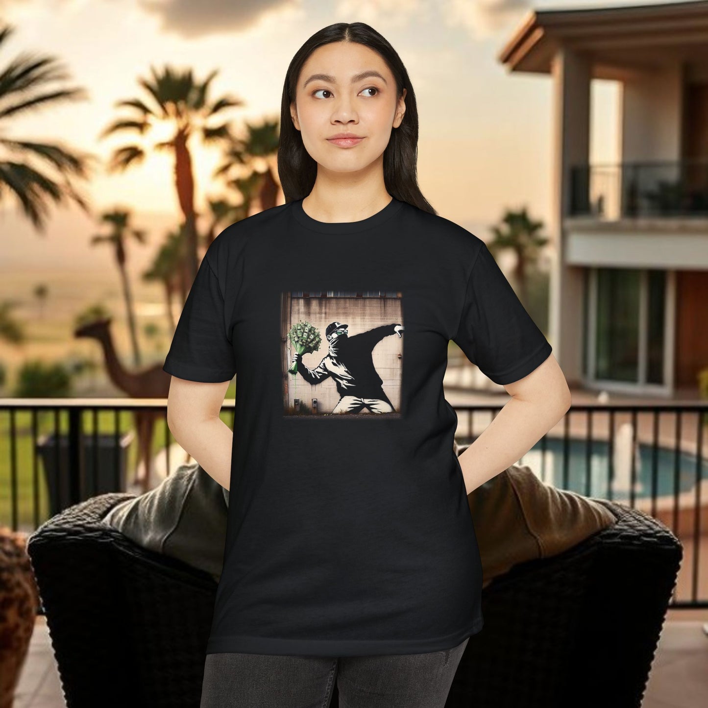 Wing Man Banksy Inspired Streetwear T-Shirt - Unisex Graphic Tee, Casual Wear, Unique Gift, Everyday Style, Urban Vibe, Festival Outfit