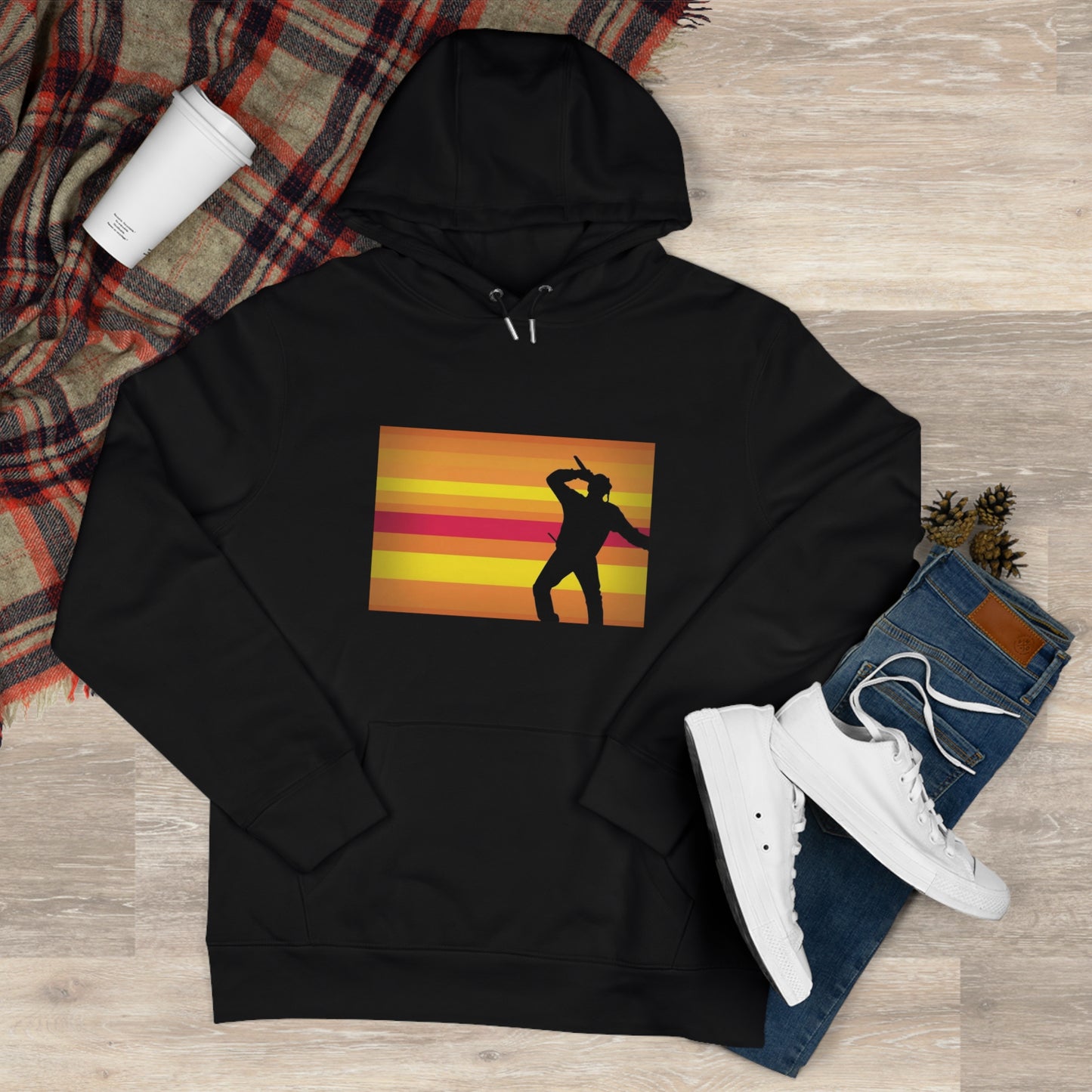 King Silhouette Hoodie — Retro Sunset Dance Graphic Hooded Sweatshirt