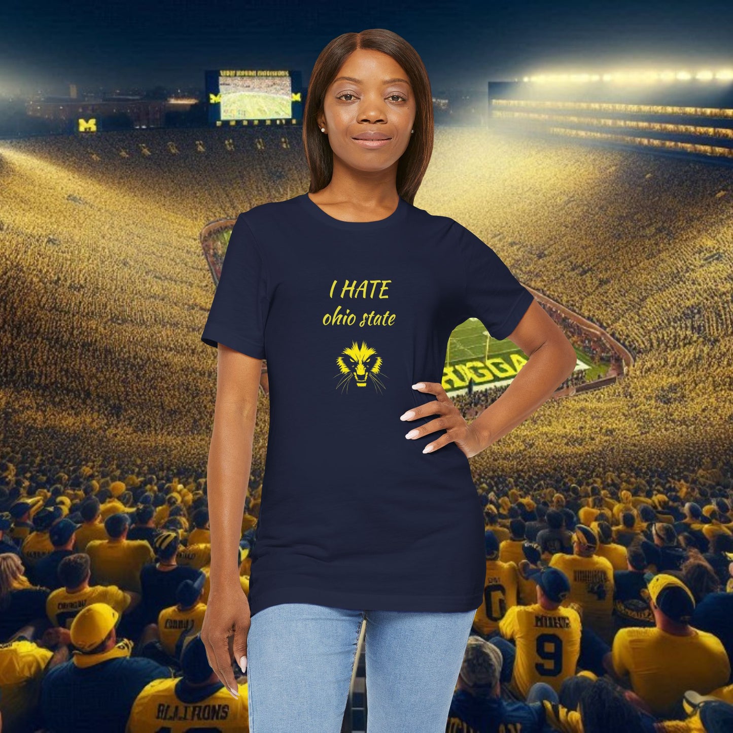 I Hate Ohio State Tee, Unisex Jersey Short Sleeve Tee, Game Day Shirt, College Sports Apparel, Football Fan Gift, Yellow Tee
