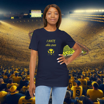 I Hate Ohio State Tee, Unisex Jersey Short Sleeve Tee, Game Day Shirt, College Sports Apparel, Football Fan Gift, Yellow Tee