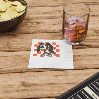 Gameday Napkins — Orange Checkered Party Cocktail Napkins
