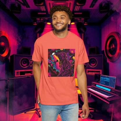 Colorful Unisex Garment-Dyed T-shirt, Artistic Graphic Tee, Music Festival Shirt, Casual Everyday Wear, Vibrant Streetwear, Unique Gift Idea