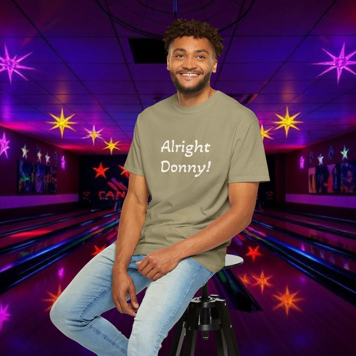 Vintage Garment-Dyed T‑Shirt — Minimal Retro Bowling Vibe, Lebowski Reference, Alright Donny