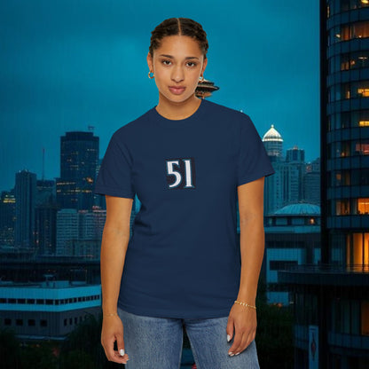 #51 Retro Unisex Garment-Dyed T-shirt with Minimalist 51 Design, Casual Wear, Seattle Fans, Birthday, Everyday Comfort