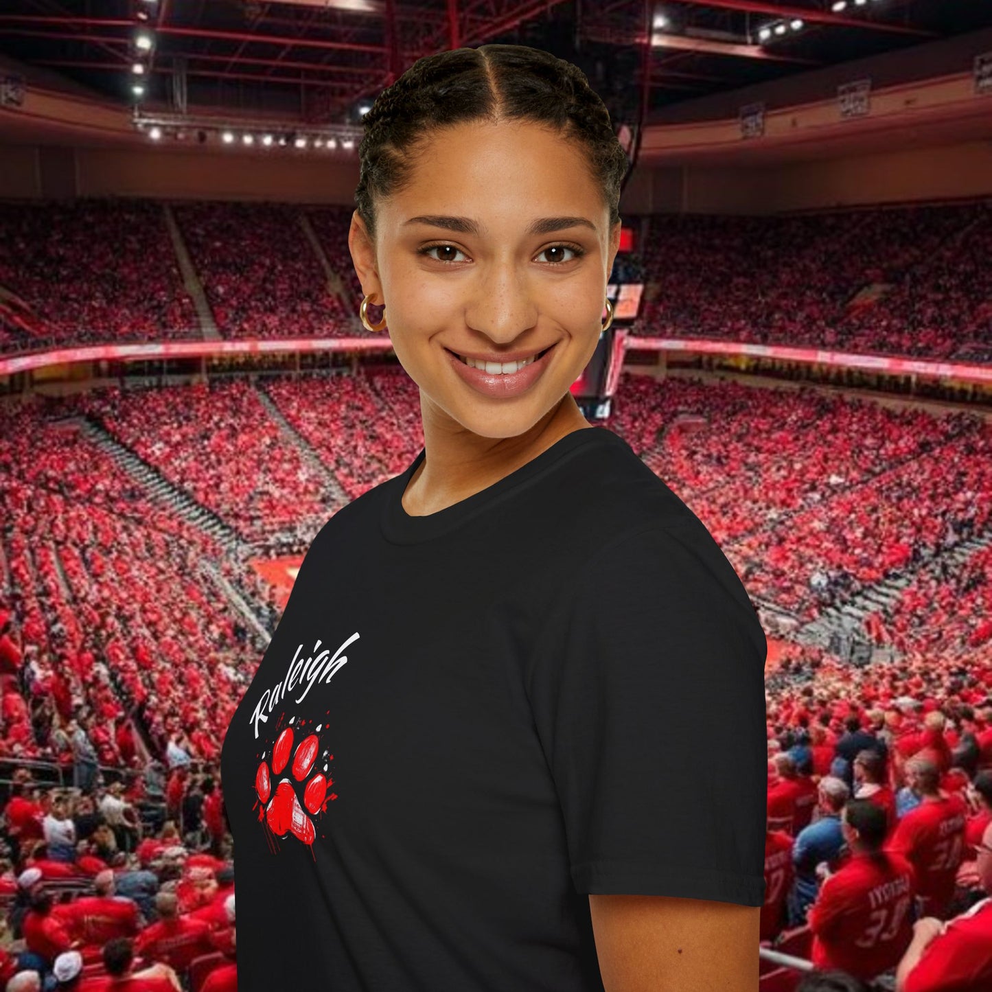 Raleigh Paw Print Unisex Softstyle T-Shirt, Fan Gear, College Spirit Wear, Game Day Apparel, Unique Gift for Students