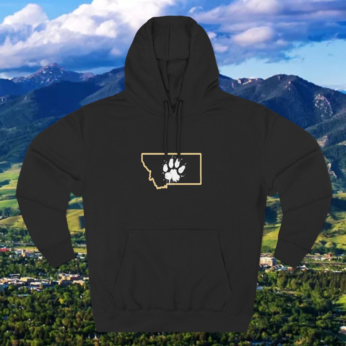 Bobcat Paw Print Fleece Hoodie, Cozy Sweatshirt, Casual Outdoor Wear, Unique Gift for Cat Fans, Montana State Fans