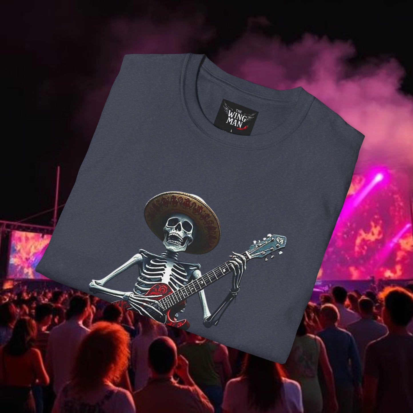 Skeleton Guitarist T-Shirt, Music Festival Shirt, Halloween Costume Tee, Vintage Rock Band Top, Unisex Graphic T-Shirt
