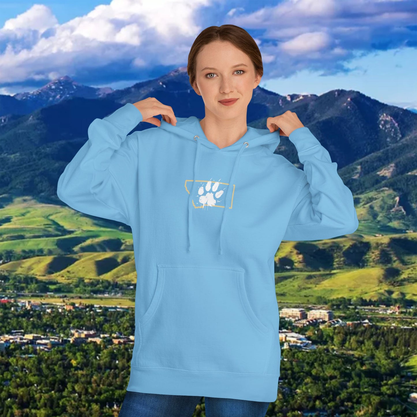 Montana Paw Hoodie — State Outline with Cat Paw Graphic (ESG GCG Back)