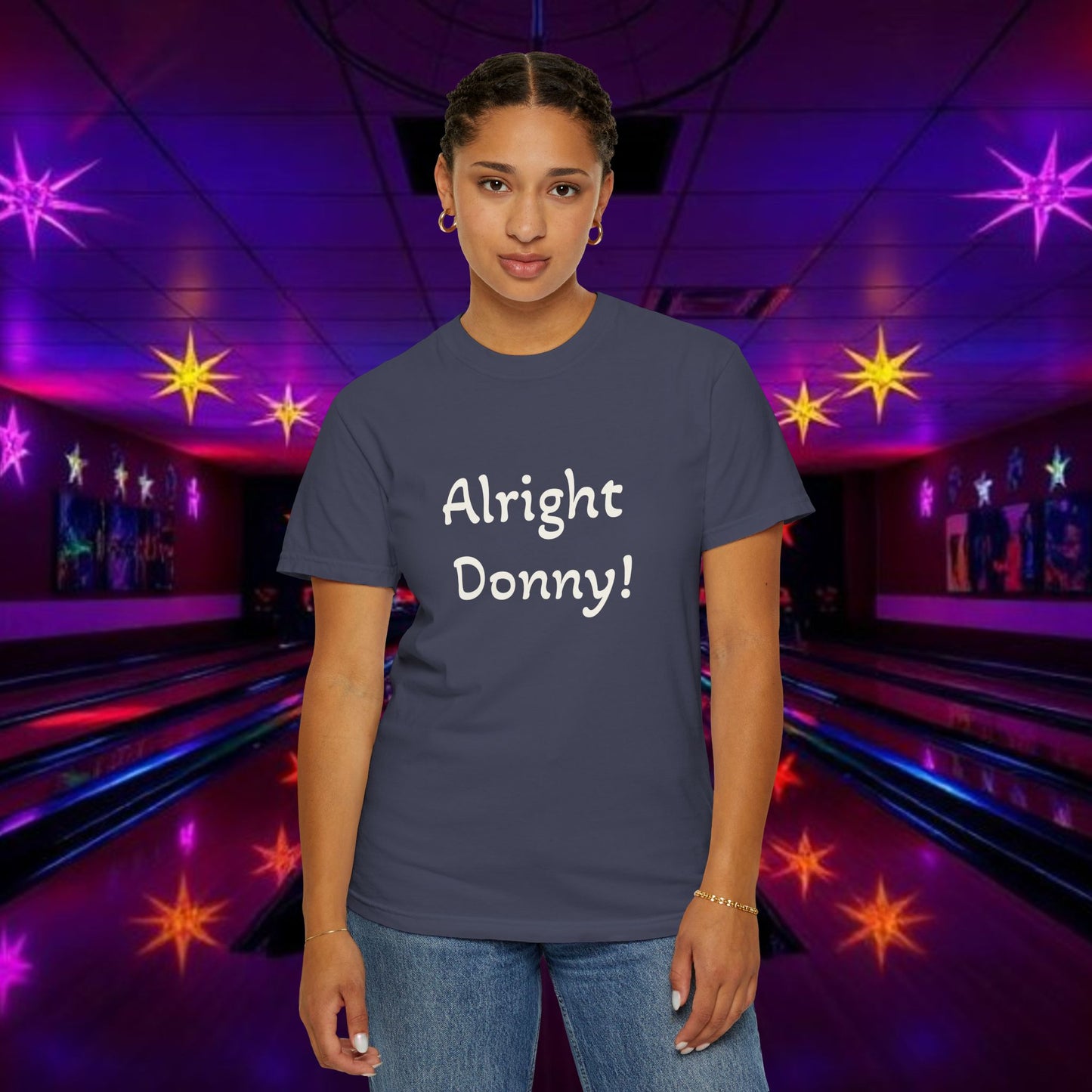 Vintage Garment-Dyed T‑Shirt — Minimal Retro Bowling Vibe, Lebowski Reference, Alright Donny