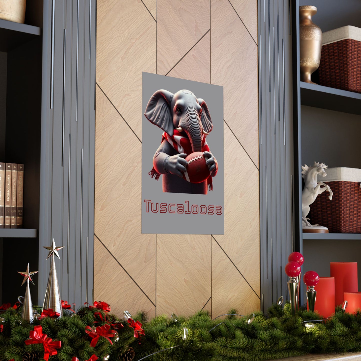 Tuscaloosa Elephant Football Poster, Matte Wall Art, Home Décor, Gift for Sports Fans, Kids Room Decoration, Alabama Pride