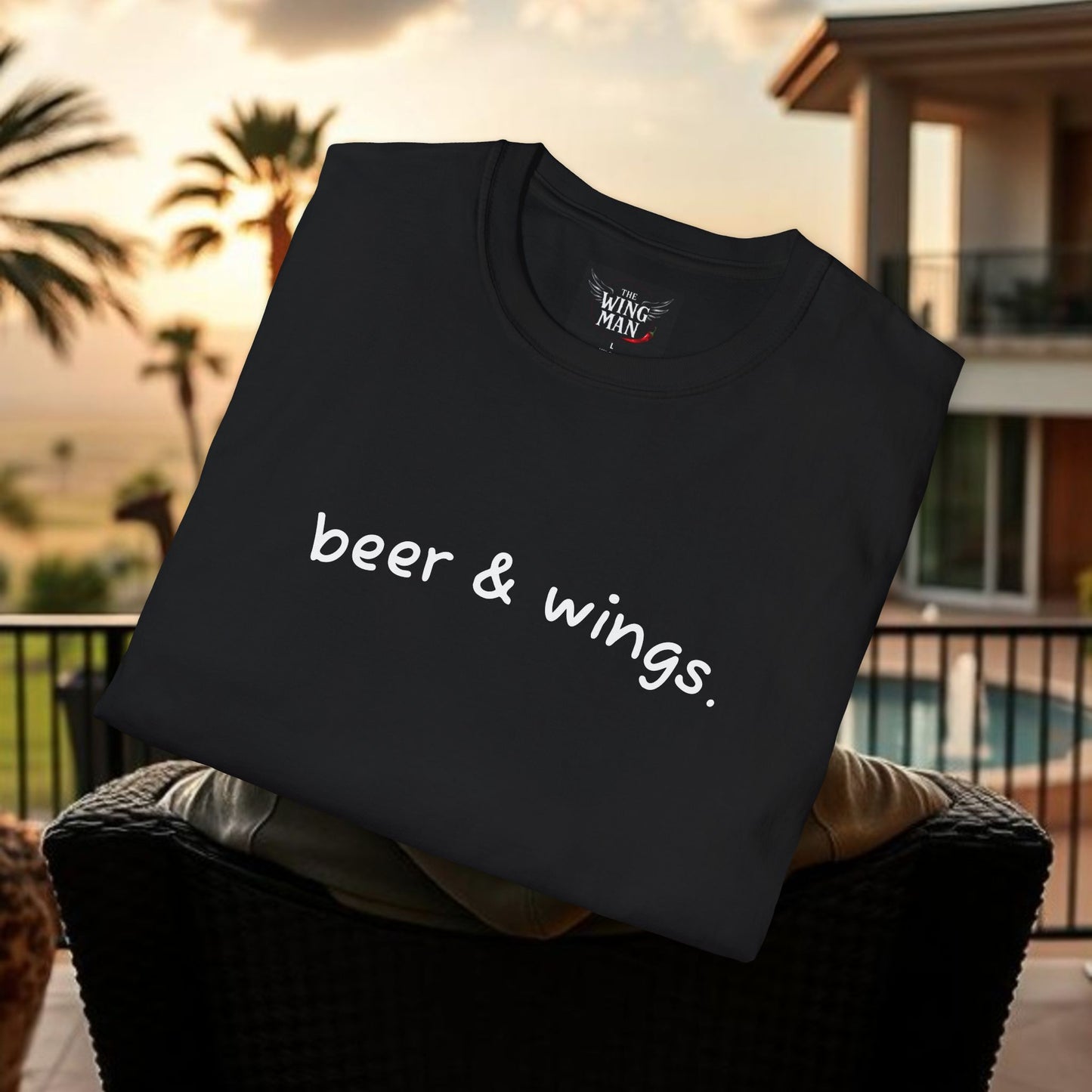 Beer & Wings Unisex Softstyle T-Shirt, Casual Gift for BBQ Lovers, Fun Drink Shirt, Summer Party Apparel, Unique Gift for Foodies