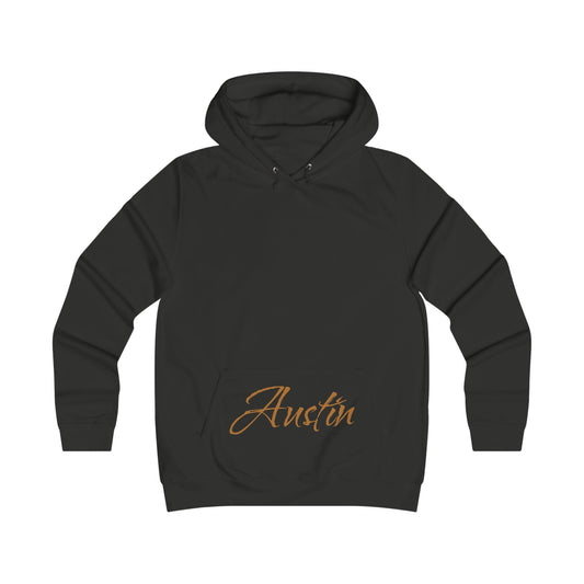 Girlie College Hoodie — Austin Script Logo Pullover, Perfect for Gameday or the Tailgate