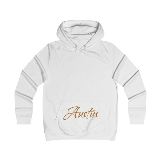 Girlie College Hoodie — Austin Script Logo Pullover, Perfect for Gameday or the Tailgate