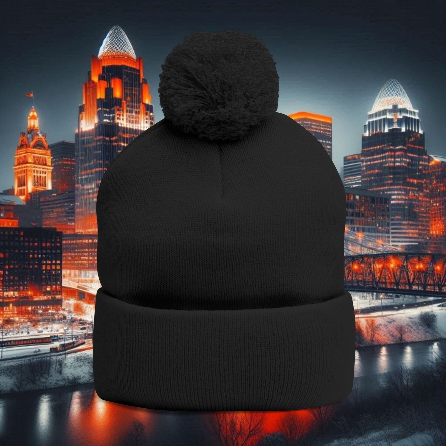 Bengal Tiger Pom-Pom Knit Cap - Cozy Winter Hat, Embroidered Beanie for Sports Fans, Gift for Holidays, Fashion Accessory, Cold Weather Gear