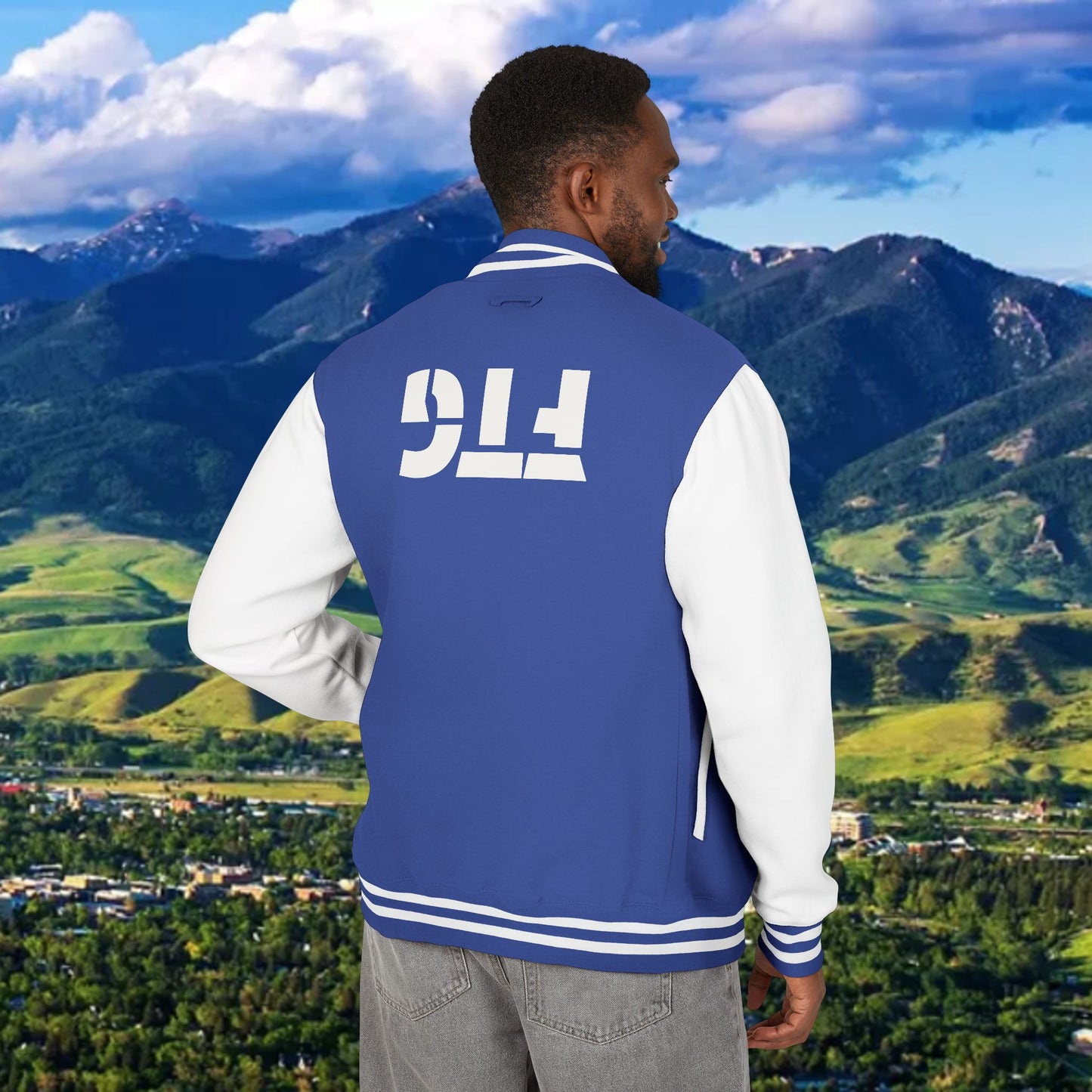 Letterman Jacket – Varsity Blue Fist Patch with FLC Back