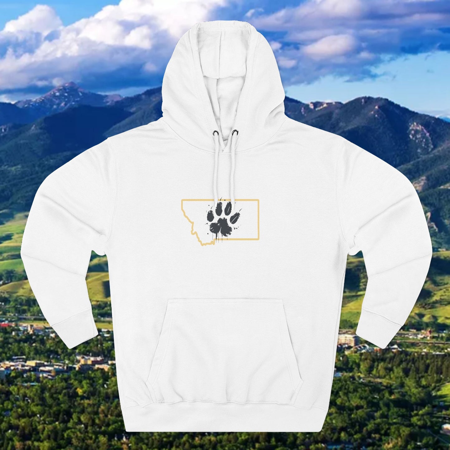 Bobcat Paw Print Fleece Hoodie, Cozy Sweatshirt, Casual Outdoor Wear, Unique Gift for Cat Fans, Montana State Fans