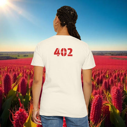 Lincoln Nebraska Area Code T-Shirt — White Tee with Red "Nebraska" & 402 Back Print, Soft-Style T-Shirt