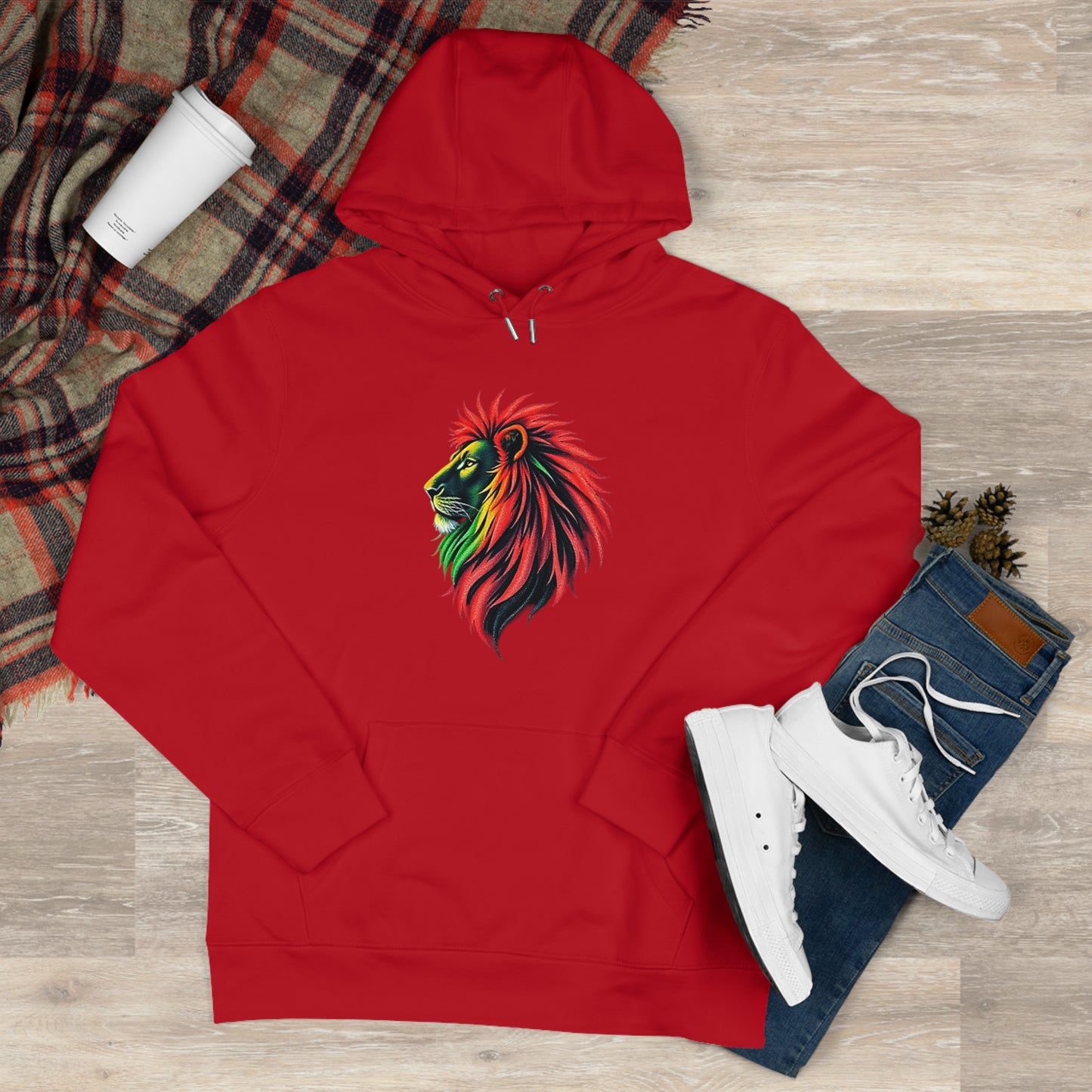 Vibrant Lion King Hoodie, Warm and stylish with Artistic and Vibrant Lion Graphic.