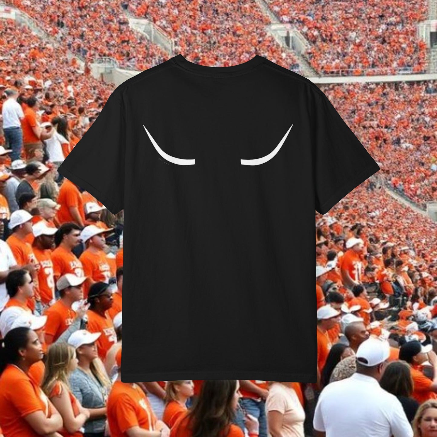 Austin Fan T-Shirt, Soft-style, front and back graphic. Stylish and fashionable tailgate attire.