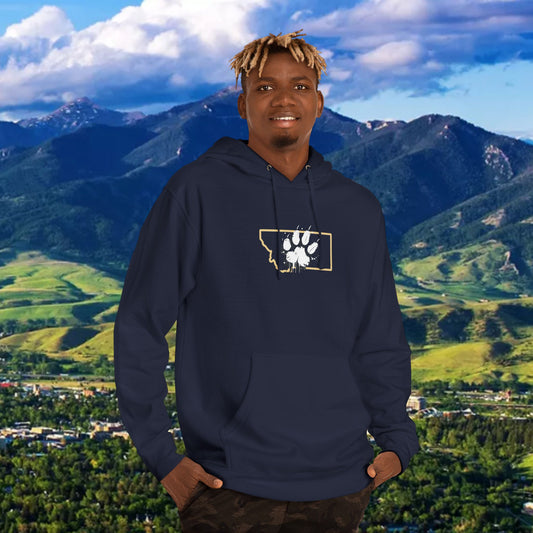 Montana Paw Hoodie — State Outline with Cat Paw Graphic (ESG GCG Back)