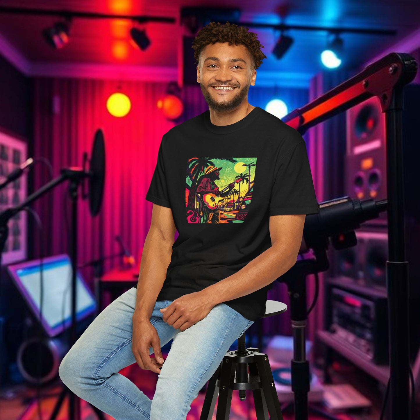 Vibrant Musician T-Shirt, Beach Vibes Shirt, Unisex Summer Tee, Perfect Gift for Music Lovers, Casual Party Wear