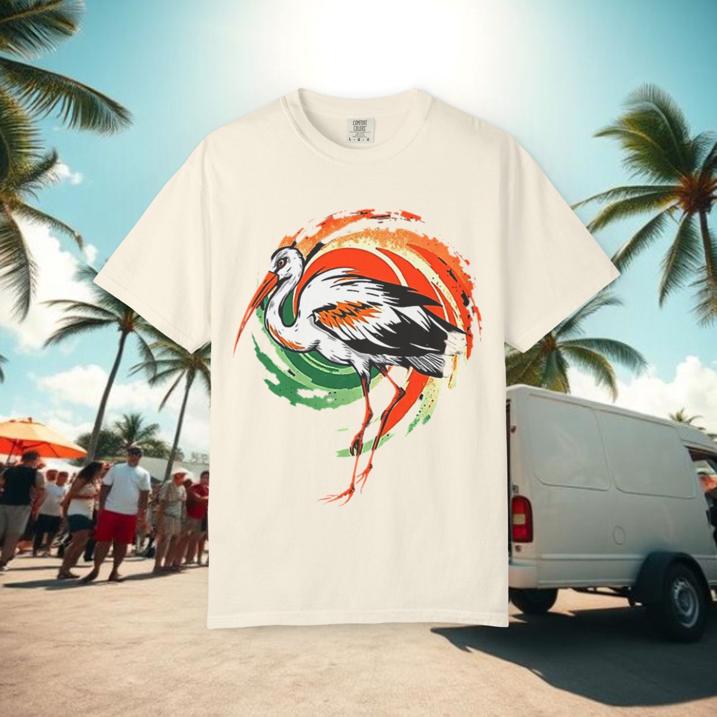 Ibis Artistic Graphic Design Tee, Unisex Garment-Dyed T-shirt, Perfect for Gameday or Beach, Sports Fan Shirt