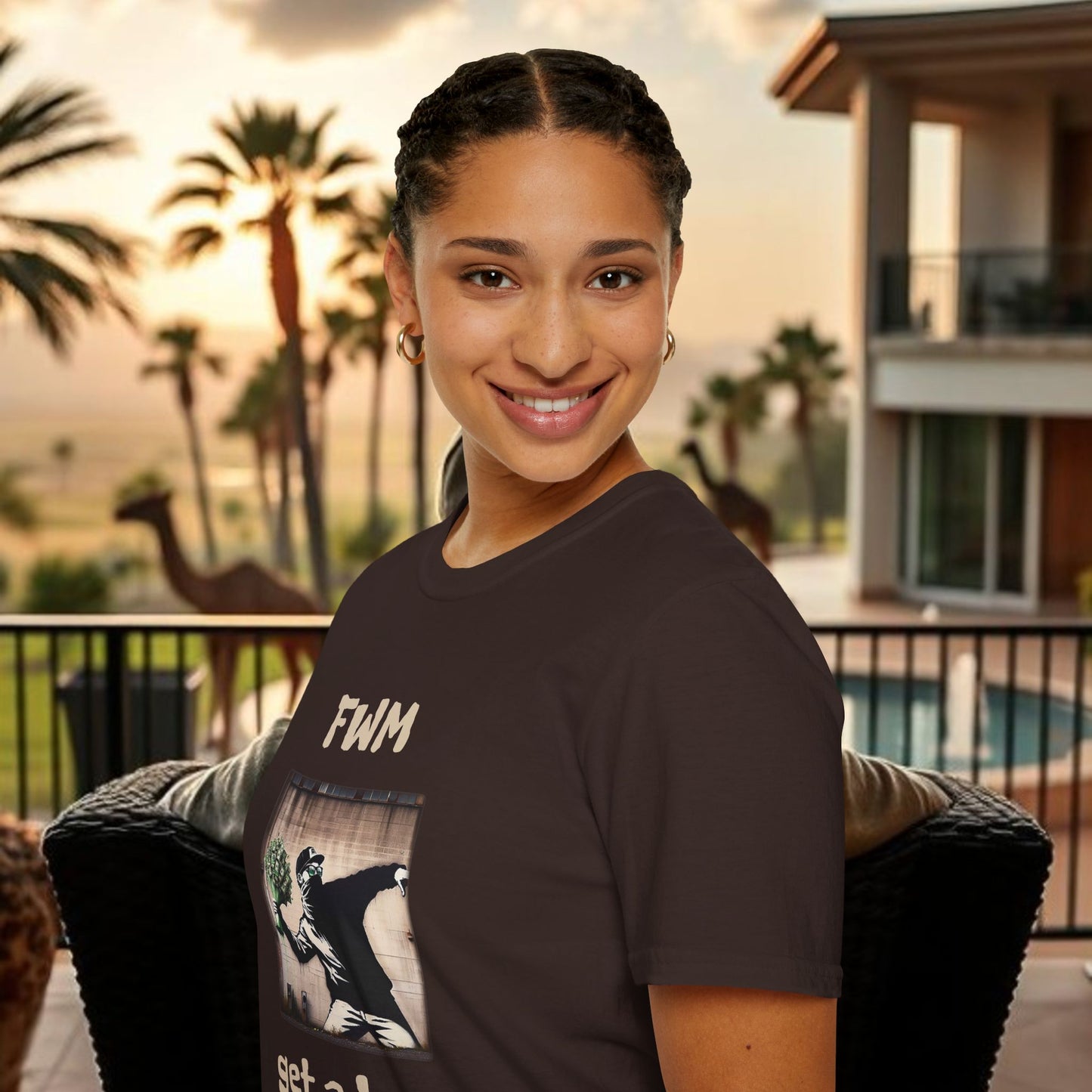 T-Shirt — "FWM Get a Bag" Graphic Tee (Banksy-Style Street Art)