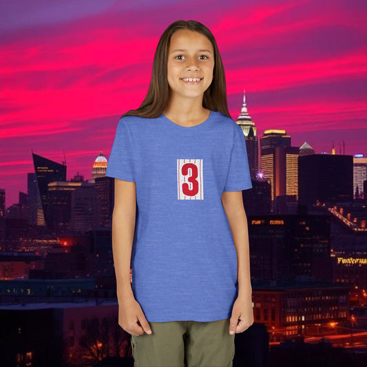 Baseball Stars Youth Short Sleeve Tee with Number 3, Kids Casual Wear, Birthday Gift, Sports Day, School Activities, Team Spirit