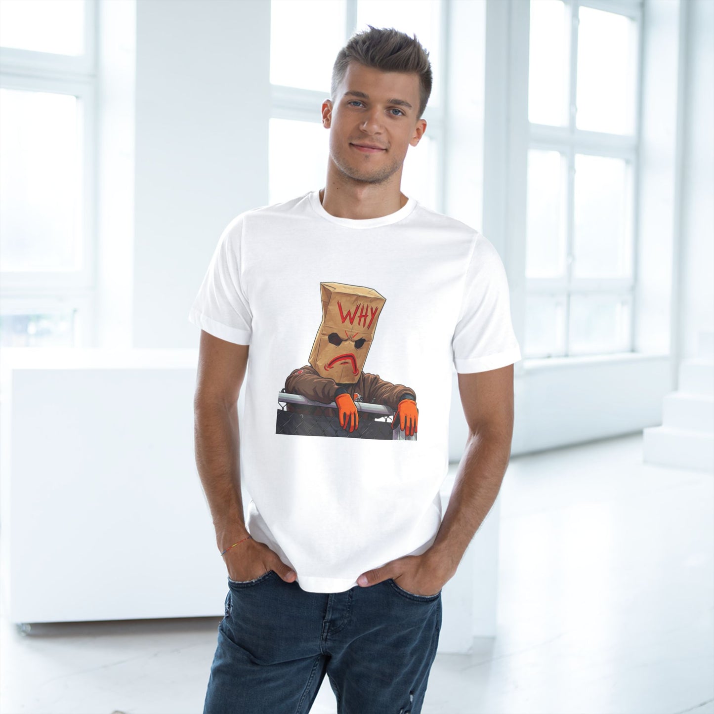 Why Bag Head T-Shirt — Funny Sad Paper Bag Face Tee
