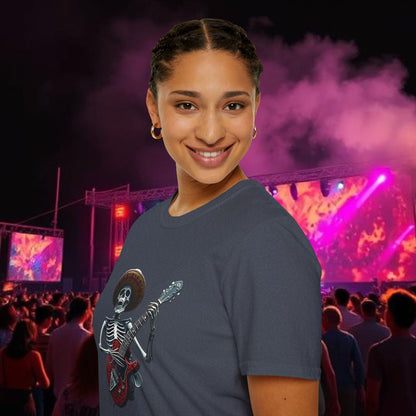 Skeleton Guitarist T-Shirt, Music Festival Shirt, Halloween Costume Tee, Vintage Rock Band Top, Unisex Graphic T-Shirt