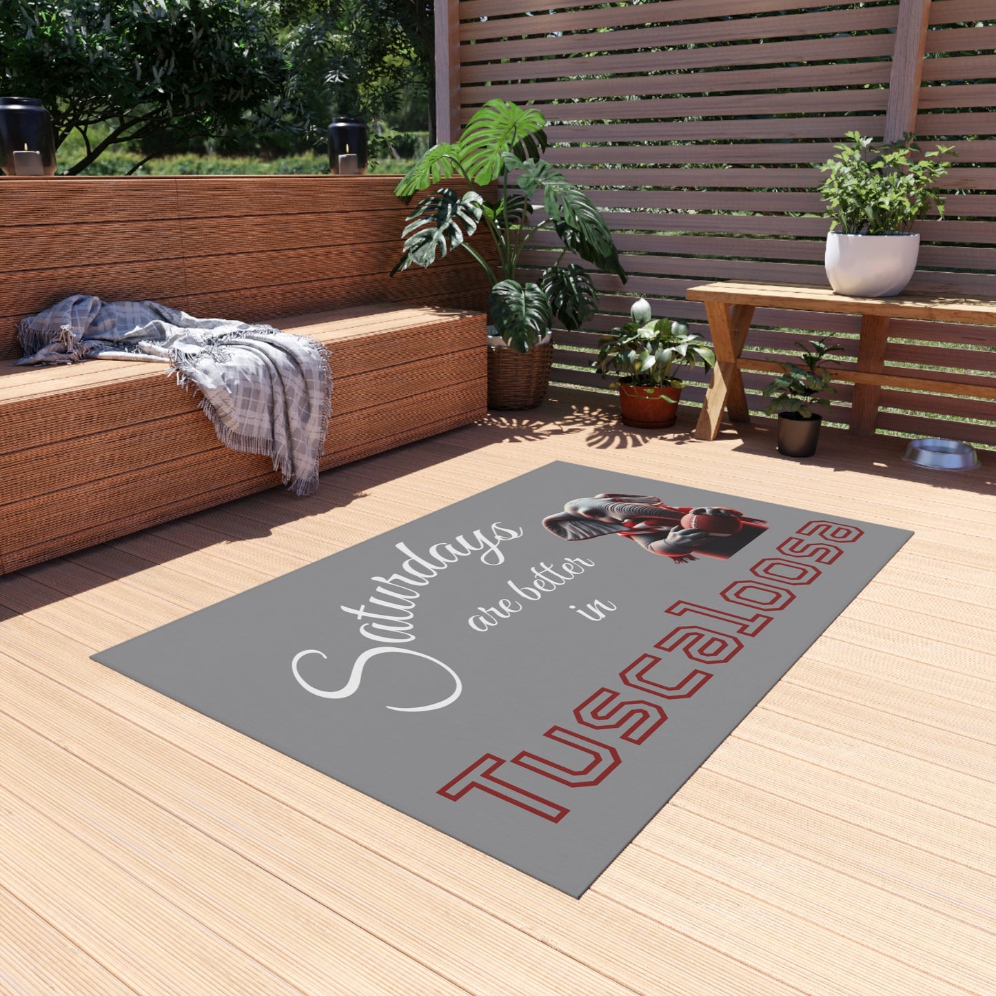 Tuscaloosa Saturdays Outdoor Rug — College Football Porch Mat with Elephant Design