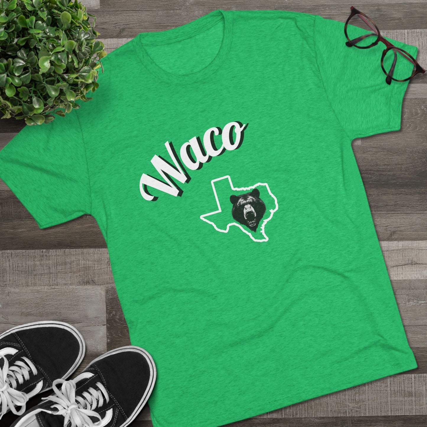 Waco Texas Uutline Tee — Waco Script City Pride T-Shirt, Bear Logo, Tri-Blend Soft-Style T-Shirt