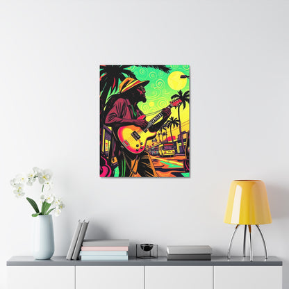 Vibrant Musician Canvas Art | Retro Guitarist Wall Decor, Bohemian Home Decor, Music Lover Gift, Colorful Art Print, Festival Aesthetic
