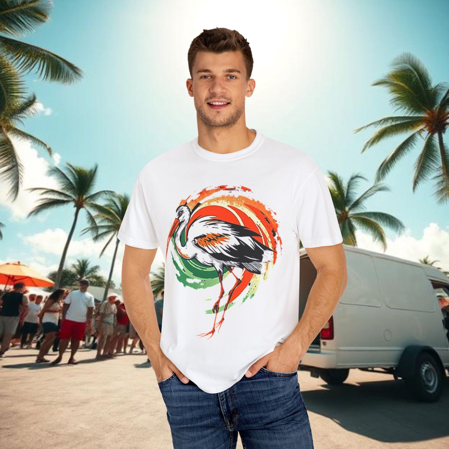Ibis Artistic Graphic Design Tee, Unisex Garment-Dyed T-shirt, Perfect for Gameday or Beach, Sports Fan Shirt