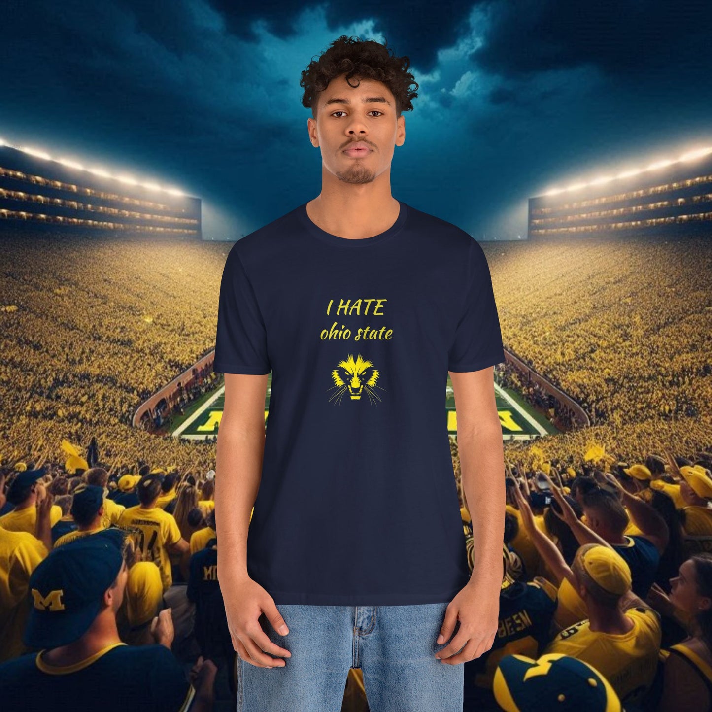 I Hate Ohio State Tee, Unisex Jersey Short Sleeve Tee, Game Day Shirt, College Sports Apparel, Football Fan Gift, Yellow Tee