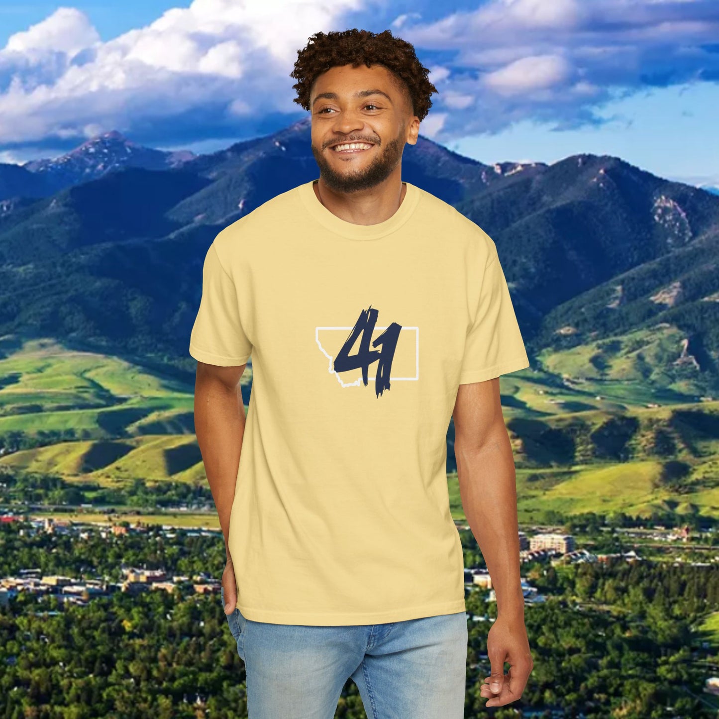 Montana Inspired Unisex T-Shirt with 41 Design and Paw Print on back. Soft Shirt for Gamedays or everyday comfort.