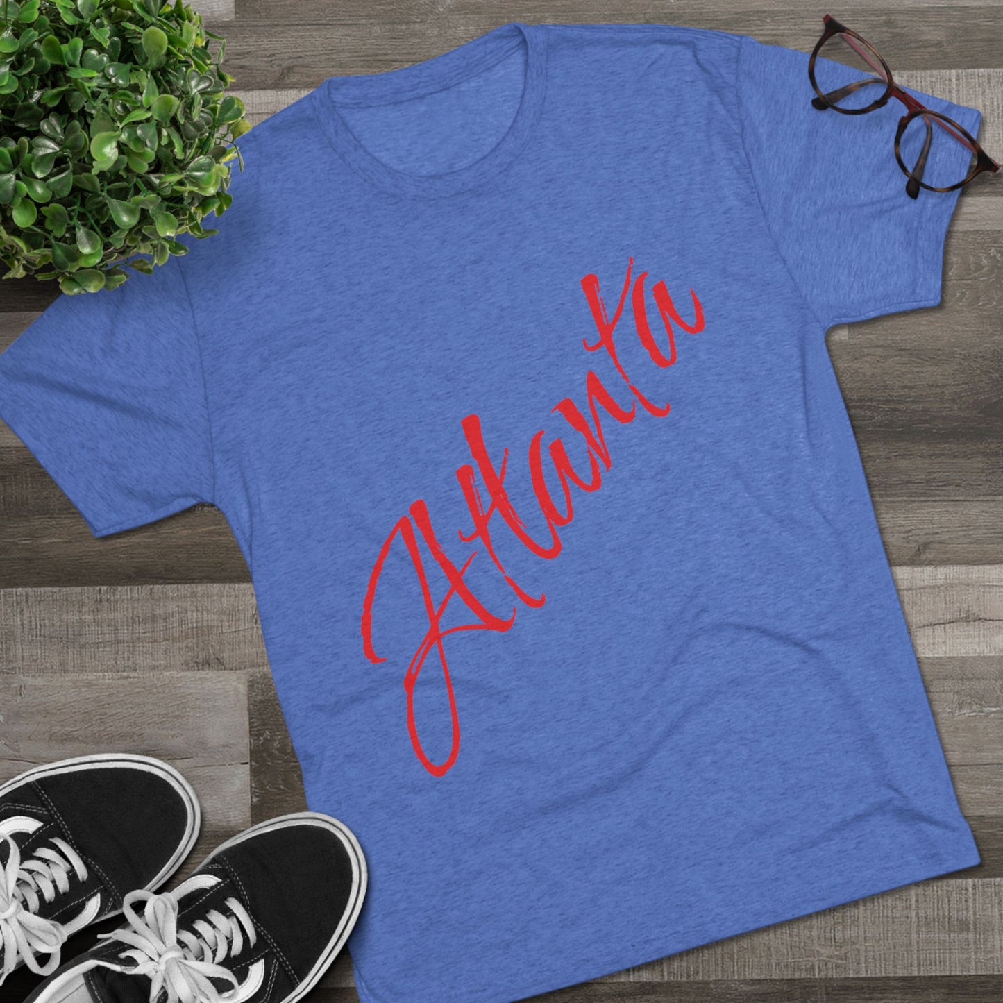 Atlanta Script Tee — Red Diagonal City Name T-Shirt, Tri-Blend Super Soft Style T-Shirt, Perfect for Gameday or a Night Out