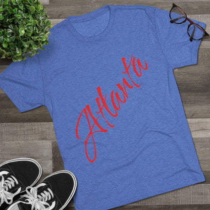 Atlanta Script Tee — Red Diagonal City Name T-Shirt, Tri-Blend Super Soft Style T-Shirt, Perfect for Gameday or a Night Out