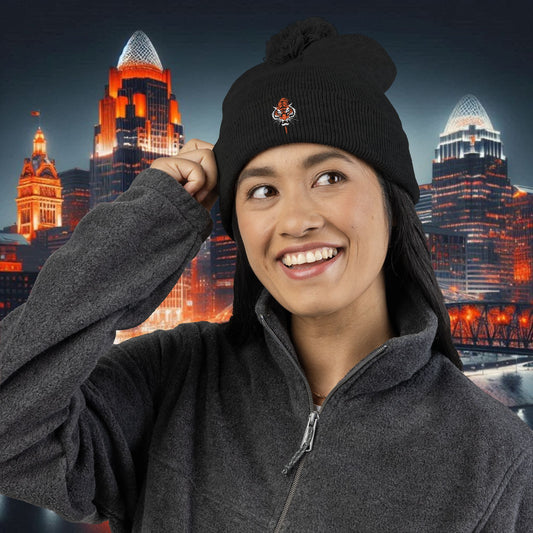 Bengal Tiger Pom-Pom Knit Cap - Cozy Winter Hat, Embroidered Beanie for Sports Fans, Gift for Holidays, Fashion Accessory, Cold Weather Gear