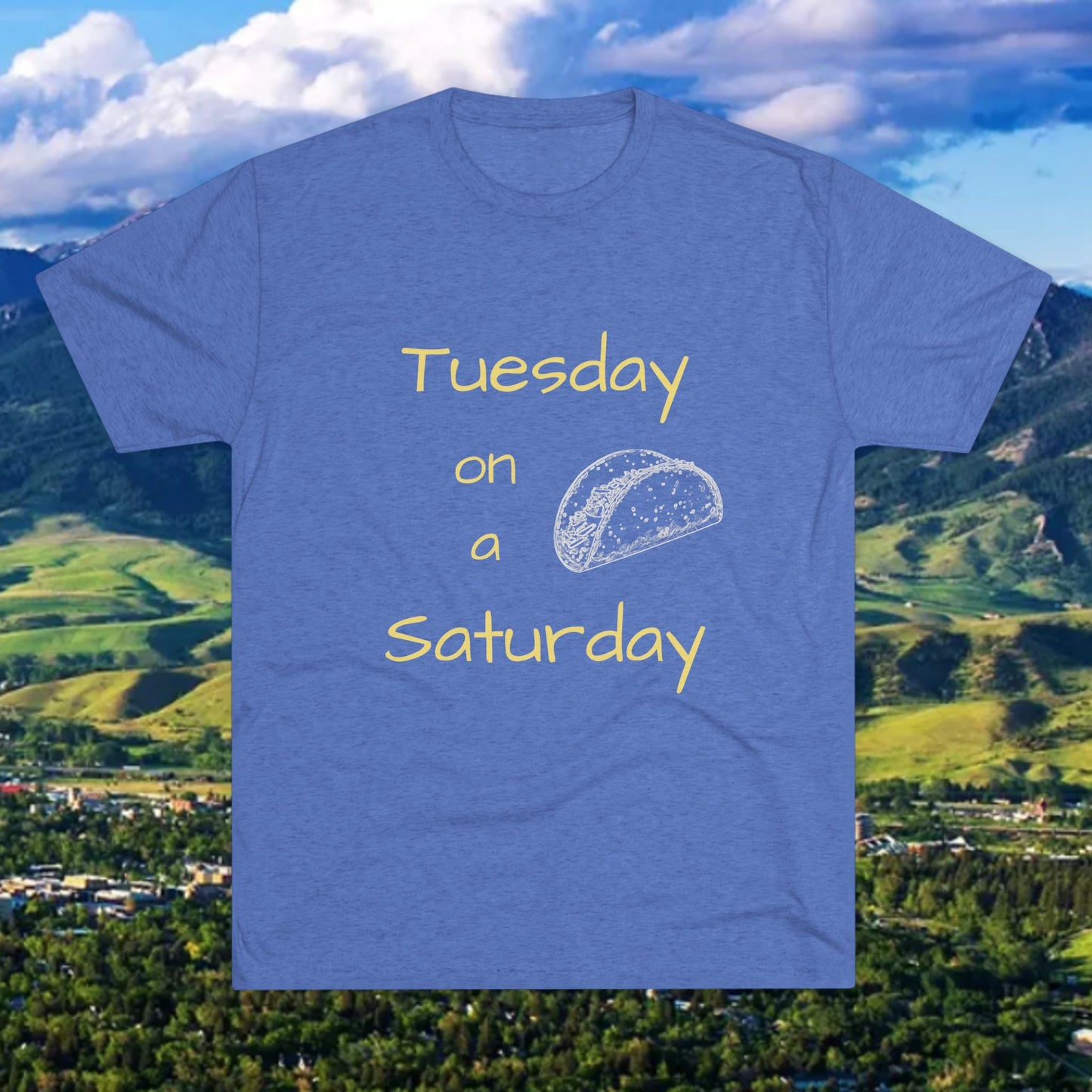 T-Shirt — "Tuesday on a Saturday" Taco Tee with Paw Print Back