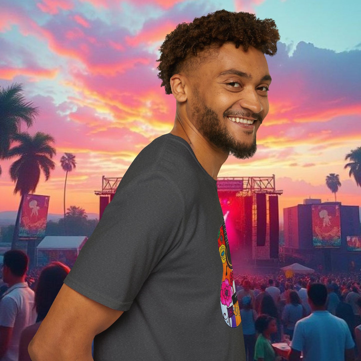 Colorful Acoustic Guitar T-Shirt, Music Lover's Tee, Festival Wear, Gift for Musicians, Vibrant Graphic Shirt