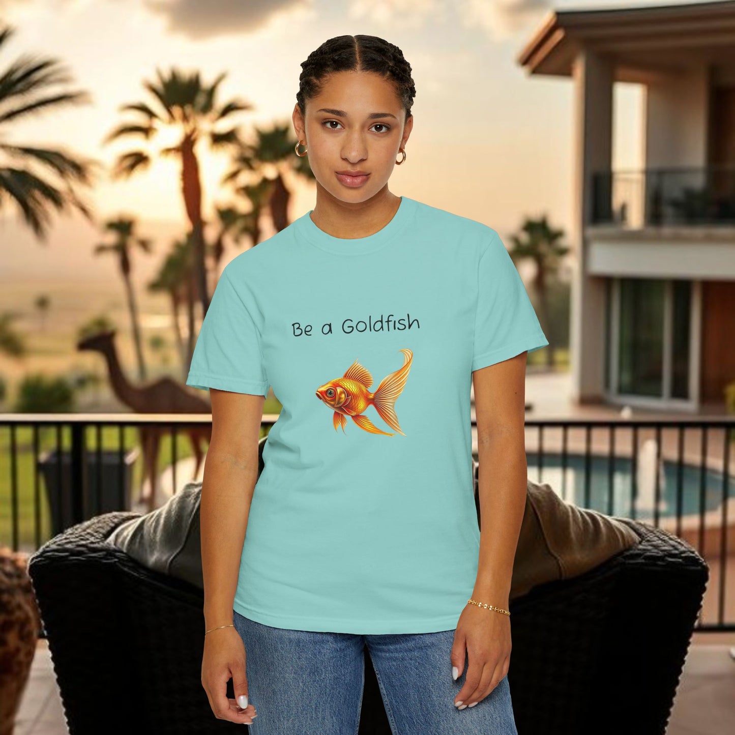 Be a Goldfish T-Shirt, Unisex Garment-Dyed Tee, Movie Reference Shirt, Casual Summer Shirt, Fun Gift for Athletes, Relaxed Fit Top