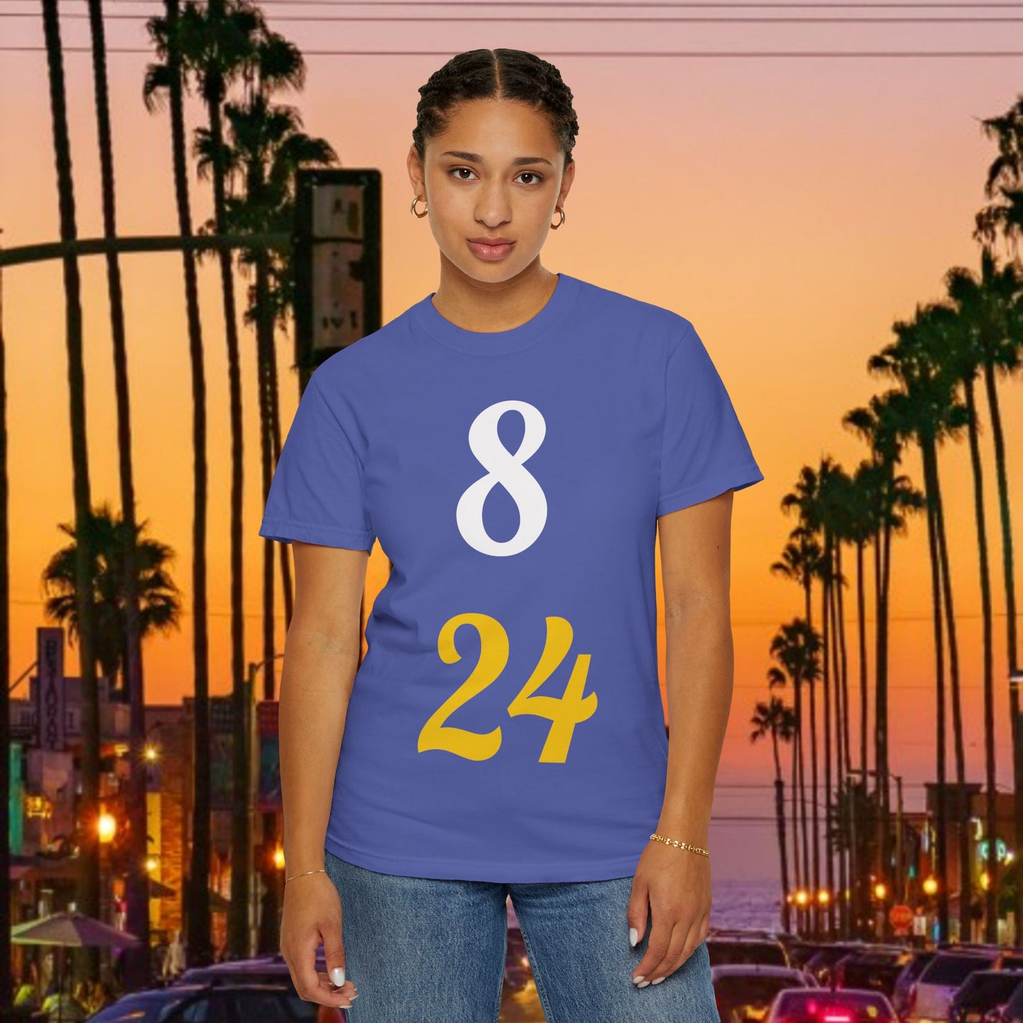 Legend Tribute Unisex Garment-Dyed T-Shirt with '8 & 24' and 'Bean' Text - Casual Wear, Gift for Friends